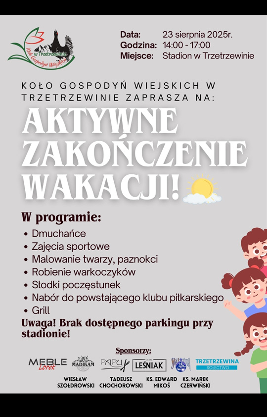 Trzetrzewina: „Aktywne Zakończenie Wakacji” – rodzinny piknik na stadionie