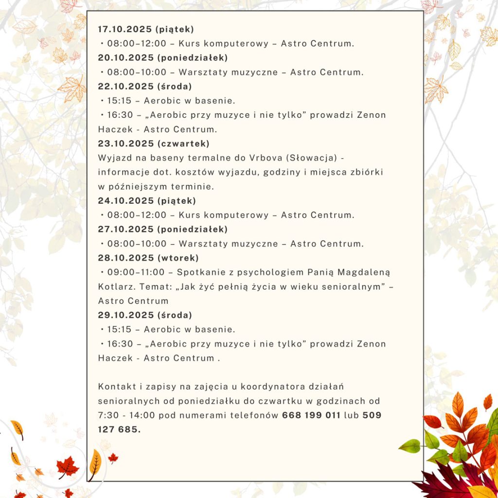 Harmonogram działań senioralnych w gminie Chełmiec