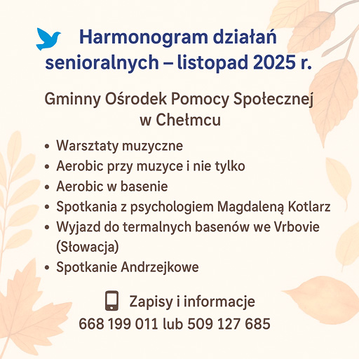 Harmonogram działań senioralnych – listopad 2025 r.