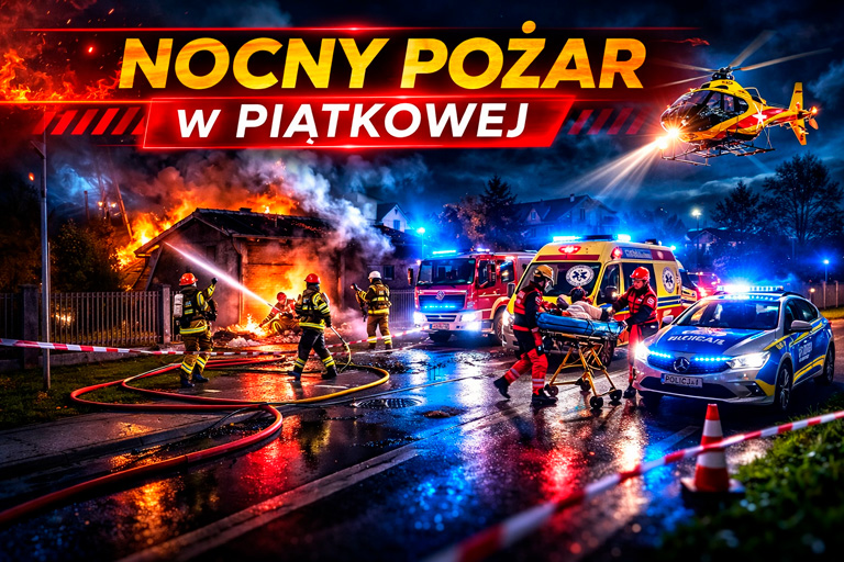 Nocny pożar w Piątkowej. Kobieta w ciężkim stanie trafiła do szpitala