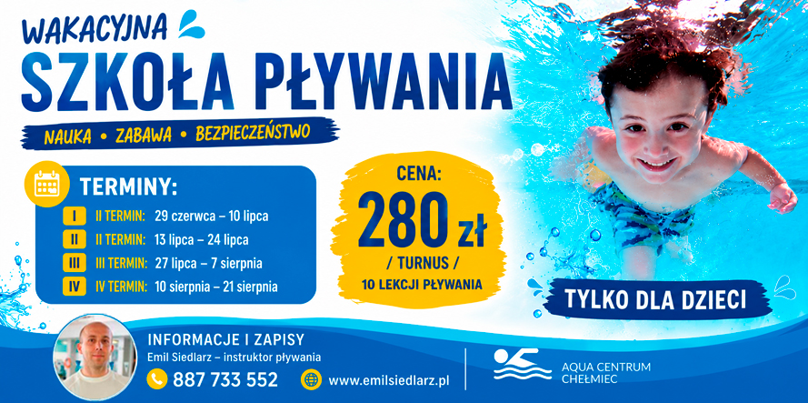wakacyjna szkoła pływania, nauka pływania Chełmiec