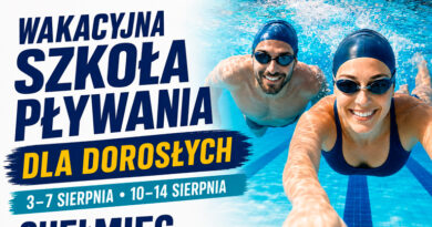Szkoła pływania Chełmiec - wakacyjny kurs pływania dla dorosłych w terminach 3-7 i 10-14 sierpnia.