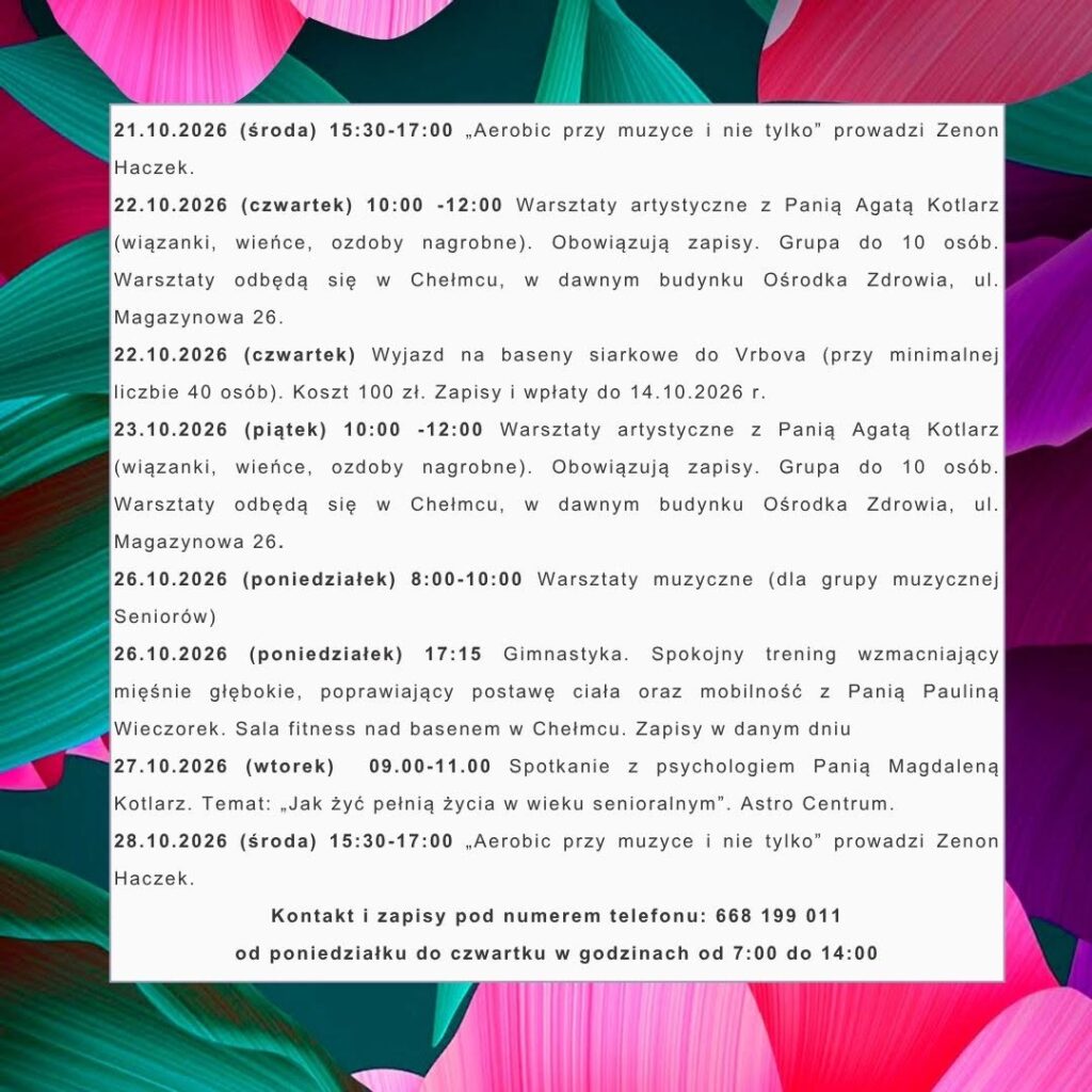 Październikowy harmonogram zajęć dla seniorów w gminie Chełmiec